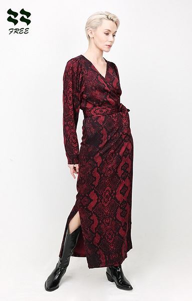 Printed Long Sleeve Wrap Maxi Dress Supplier
